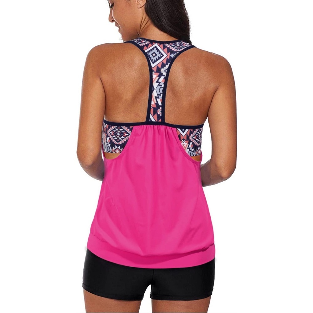 Womens Tankini Swimsuits with Boy Shorts Tummy Control Skirtini Modest NWT S - Picture 2 of 3